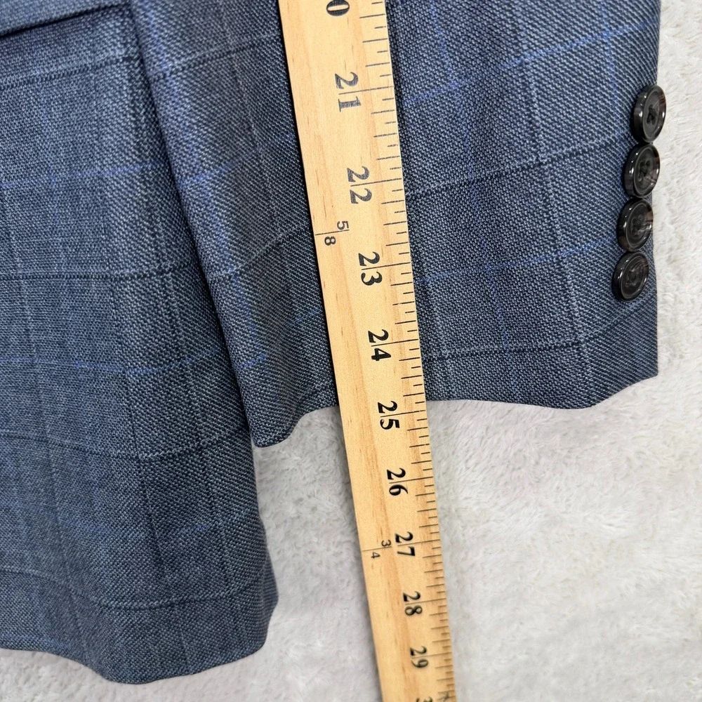 Lauren Ralph Lauren Mens 40R Blazer Blue Silk Wool Windowpane Plaid Sport Coat